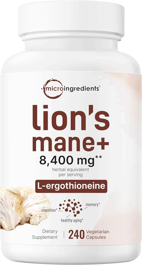 Micro Ingredients Oil of Oregano Softgels 300 Count & Lions Mane Supplement 240 Veggie Capsules Bundle 2 Pack | Carvacrol & Thymoquinone | Superfood Mushroom Antioxidants with L-Ergothioneine 6