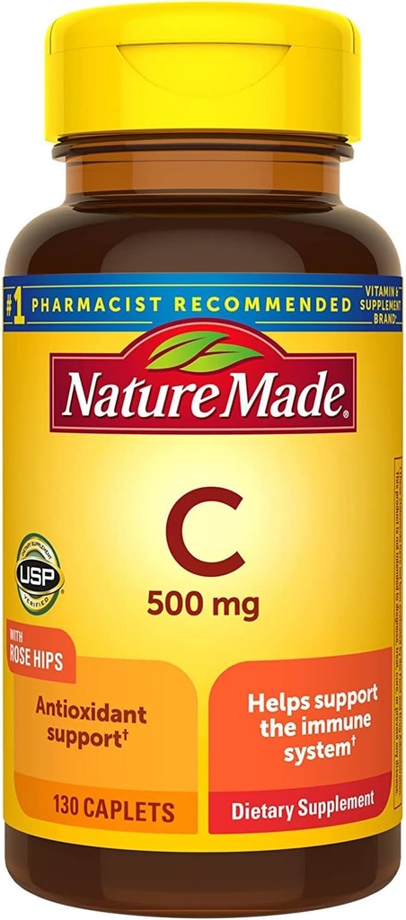 Nature Made Vitamin C 500 mg Caplets, for Immune Support, Gluten Free 100 Count (Pack of 3) 4