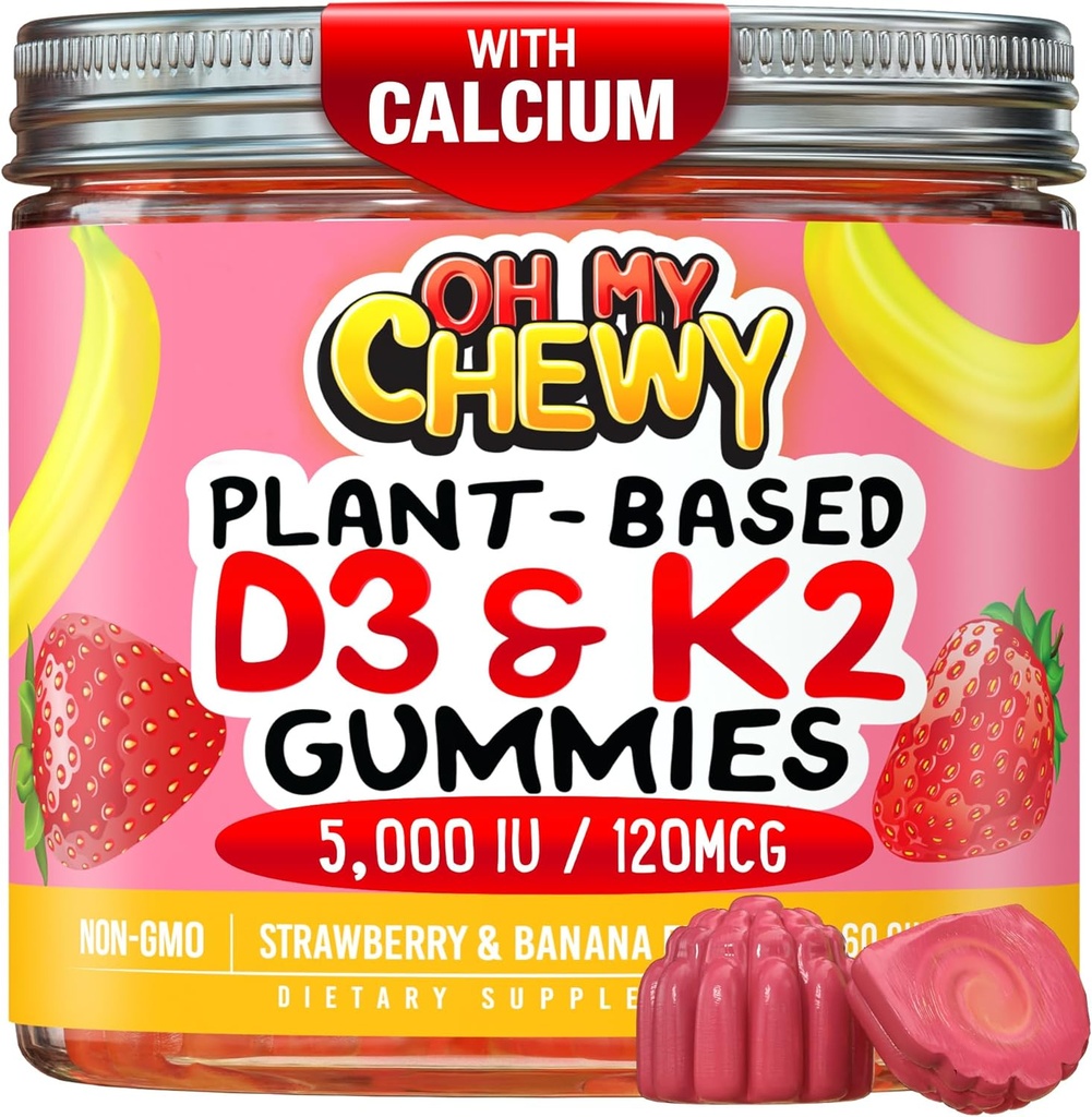 Center-Filled Vitamin D3 K2 Gummies - Kids, Teens & Adults - Supplement for Healthy Teeth, Bone, Energy & Immunity - 5000 IU D3, 120 mcg K2(MK-7), 120 mg Calcium - Vegan & Non-GMO - 60 Count 2