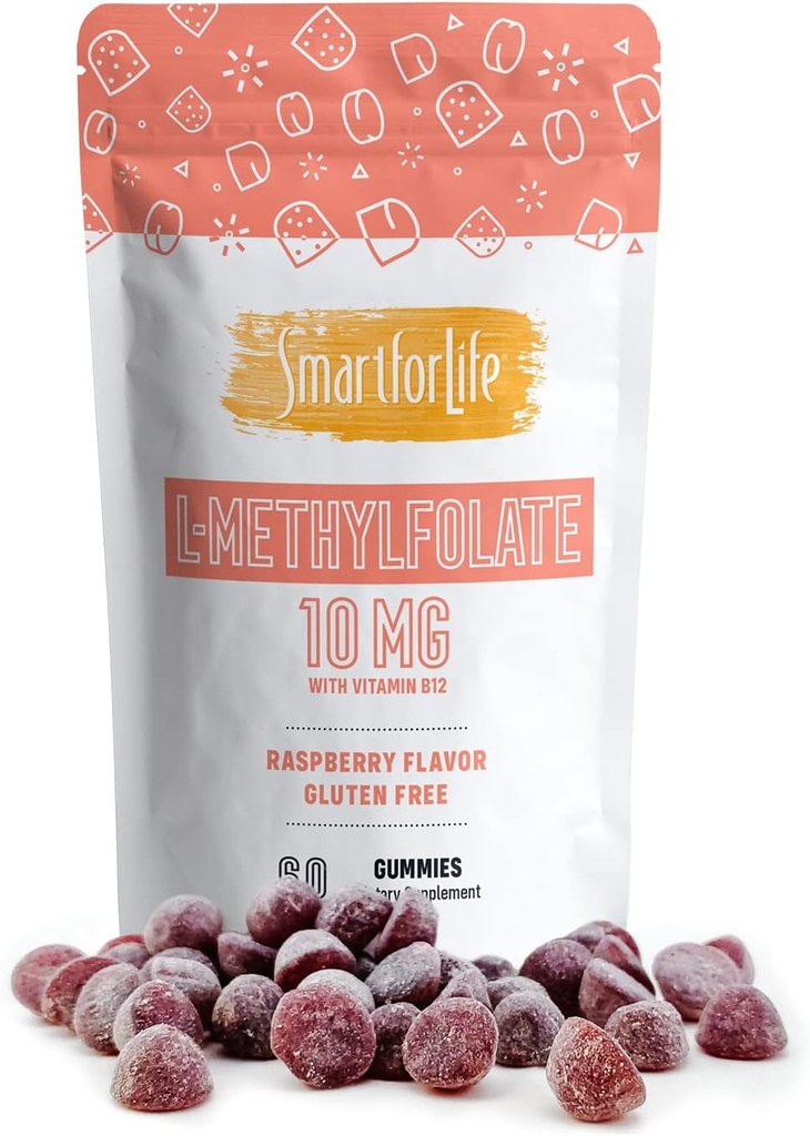 Smart for Life L-Methylfolate Gummies with Vitamin B12 Raspberry Flavor - 10mg - 60 Gummies - Active Folate 5 MTHFR Support Supplement Professional Strength - Doctor Designed Methyl Folate 2