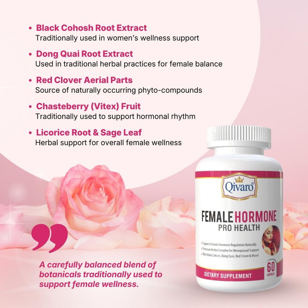 Female Hormone Supplement - Menopause Support Capsules for Women - Womens Hormone Support with Black Cohosh, Red Clover, Blessed Thistle, Wild Yam, & Raspberry - 60 Vegetable Capsules 4