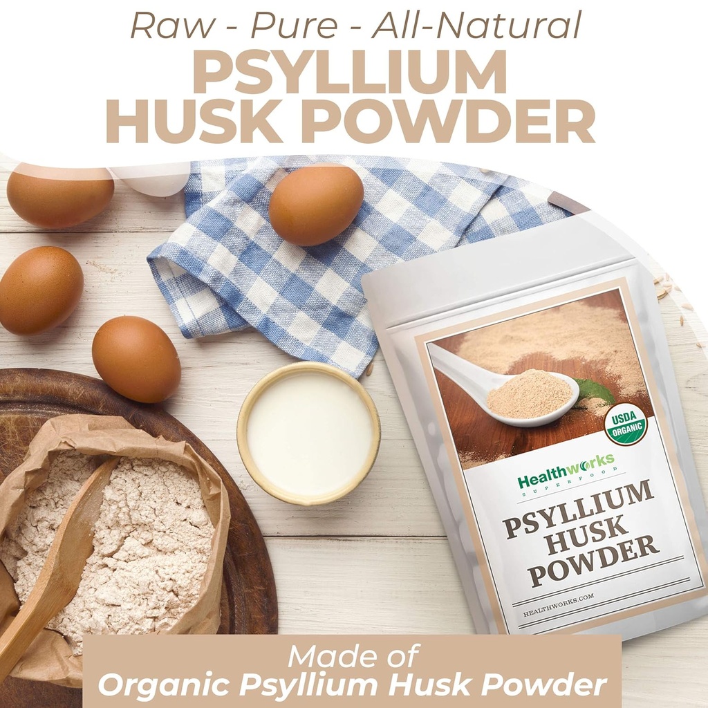 Healthworks Psyllium Husk Powder Organic -16 Oz / 1 Lb - Raw - Certified Organic - Finely Ground Powder from India - Keto, Vegan & Non-GMO - Fiber Support 4