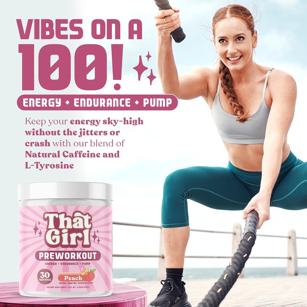 That Girl Pre Workout for Women - Slay Your Gym Sesh with Pure Fire Energy & Mega Pumps - 100% Natural & Clean - Delish Peach Flavor - 30 Servings 6