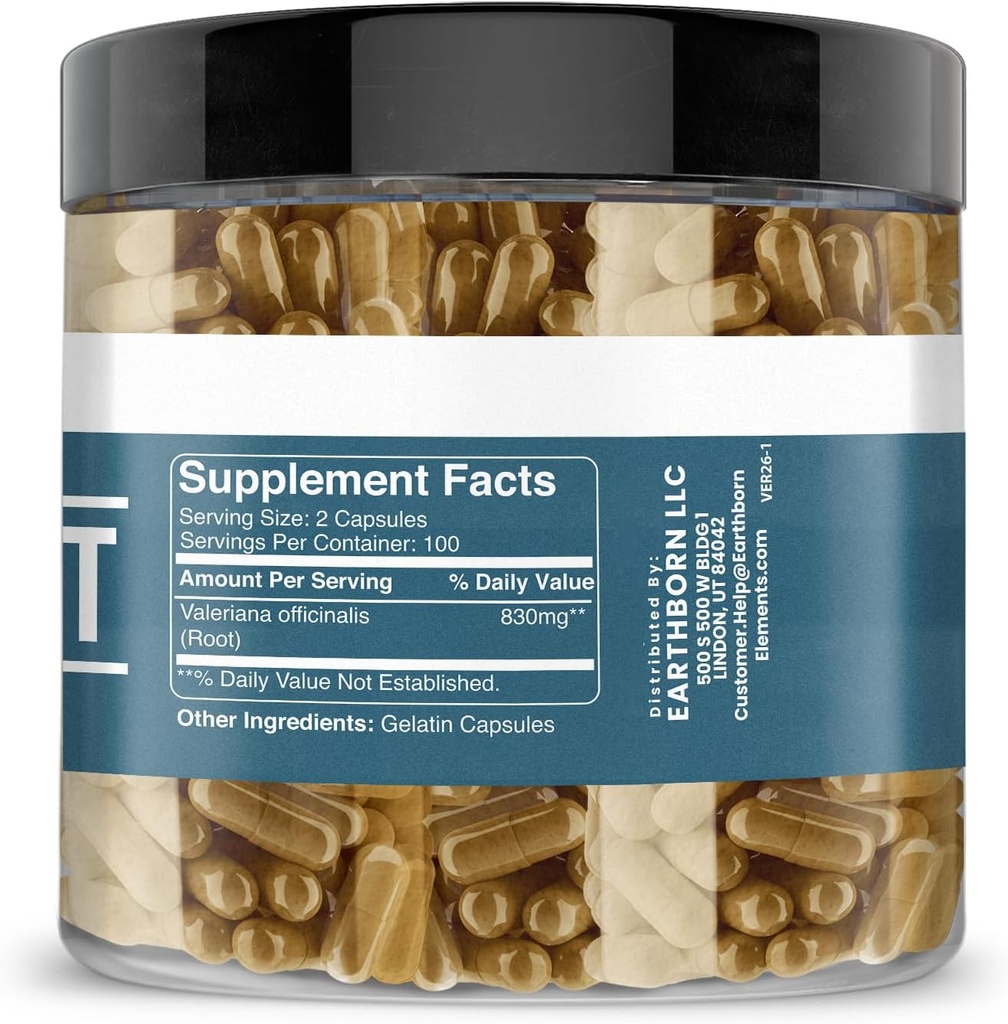 Earthborn Elements Valerian Root 200 Capsules, Pure & Undiluted, No Additives 3