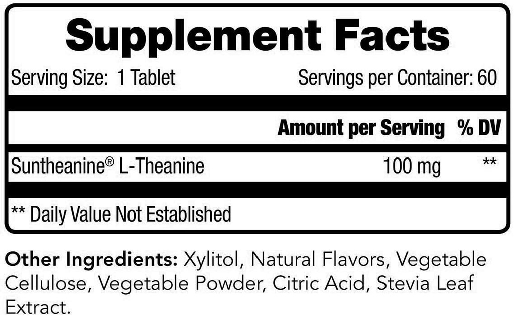 Tomorrow's Nutrition - SunTheanine L-Theanine, 100mg Tablets to Help Concentration, Focus, and Stress, 60 Chewable Tablets 3