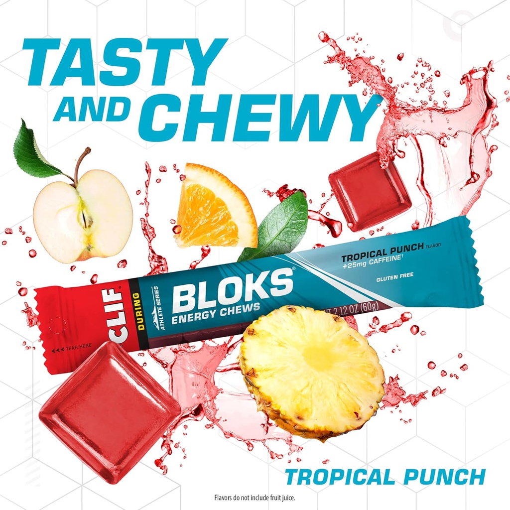 CLIF BLOKS - Tropical Punch Flavor with Caffeine - Energy Chews - Non-GMO - Plant Based - Fast Fuel for Cycling and Running - Quick Carbohydrates and Electrolytes - 2.12 oz. (18 Count) 4