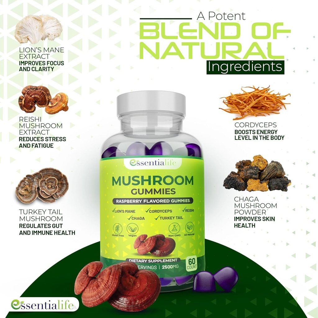 Mushroom Gummies Lions Mane Supplement Mushroom Supplement with Lions Mane, Turkey Tail, Cordyceps, Reishi, Chaga Extract | Brain Health and Immune Support Gummies, 120 Count 4