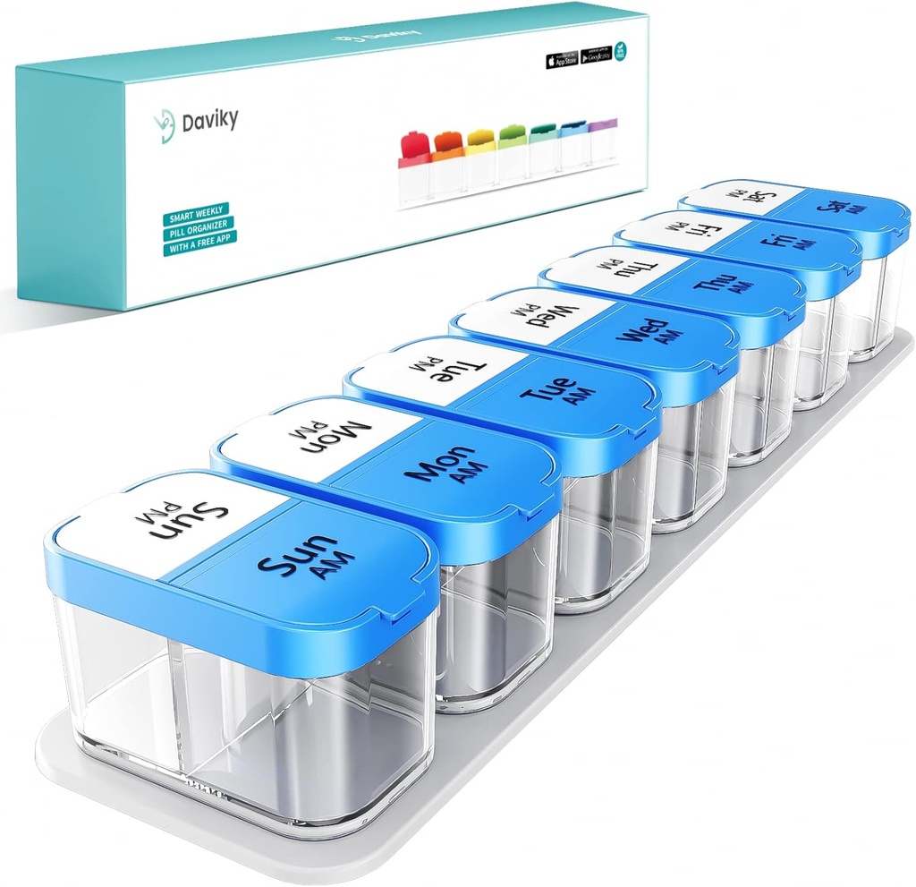 Daviky Pill Organizer, Large Daily Pill Organizer, XL Pill Box 2 Times a Day, Extra Large Weekly Pill Organizer Twice a Day, Pill Cases Organizers 7 Day AM PM, Large Pill Box Pill Holder 2