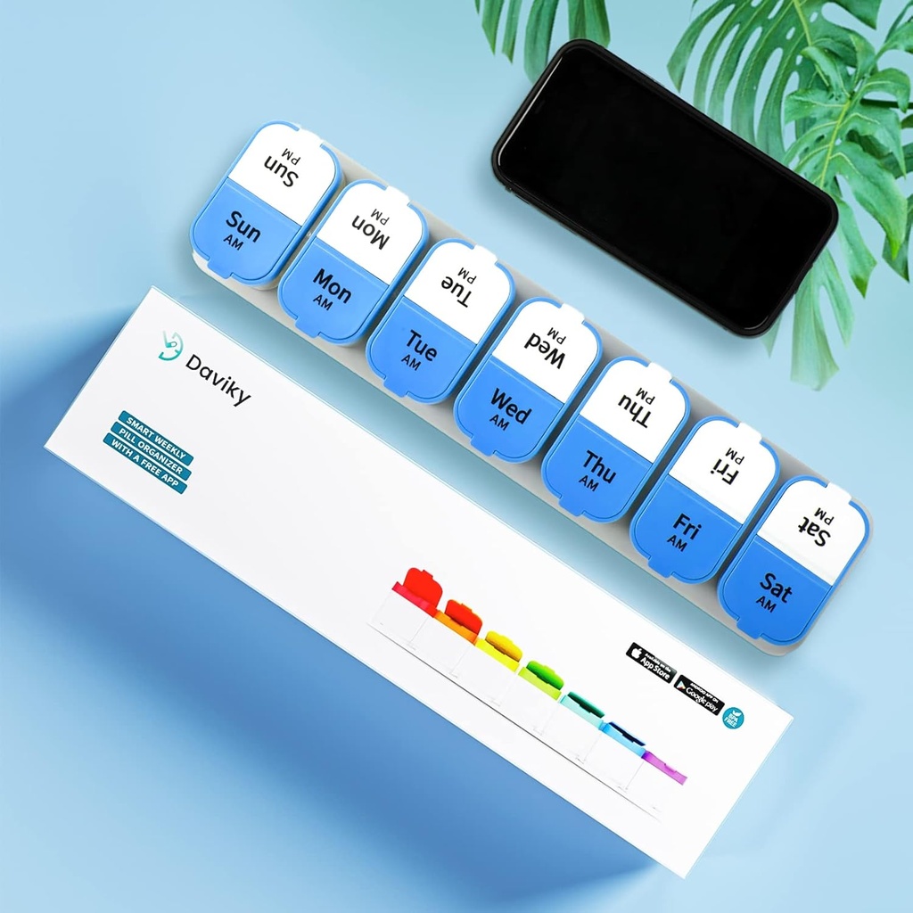 Daviky Pill Organizer, Large Daily Pill Organizer, XL Pill Box 2 Times a Day, Extra Large Weekly Pill Organizer Twice a Day, Pill Cases Organizers 7 Day AM PM, Large Pill Box Pill Holder 4