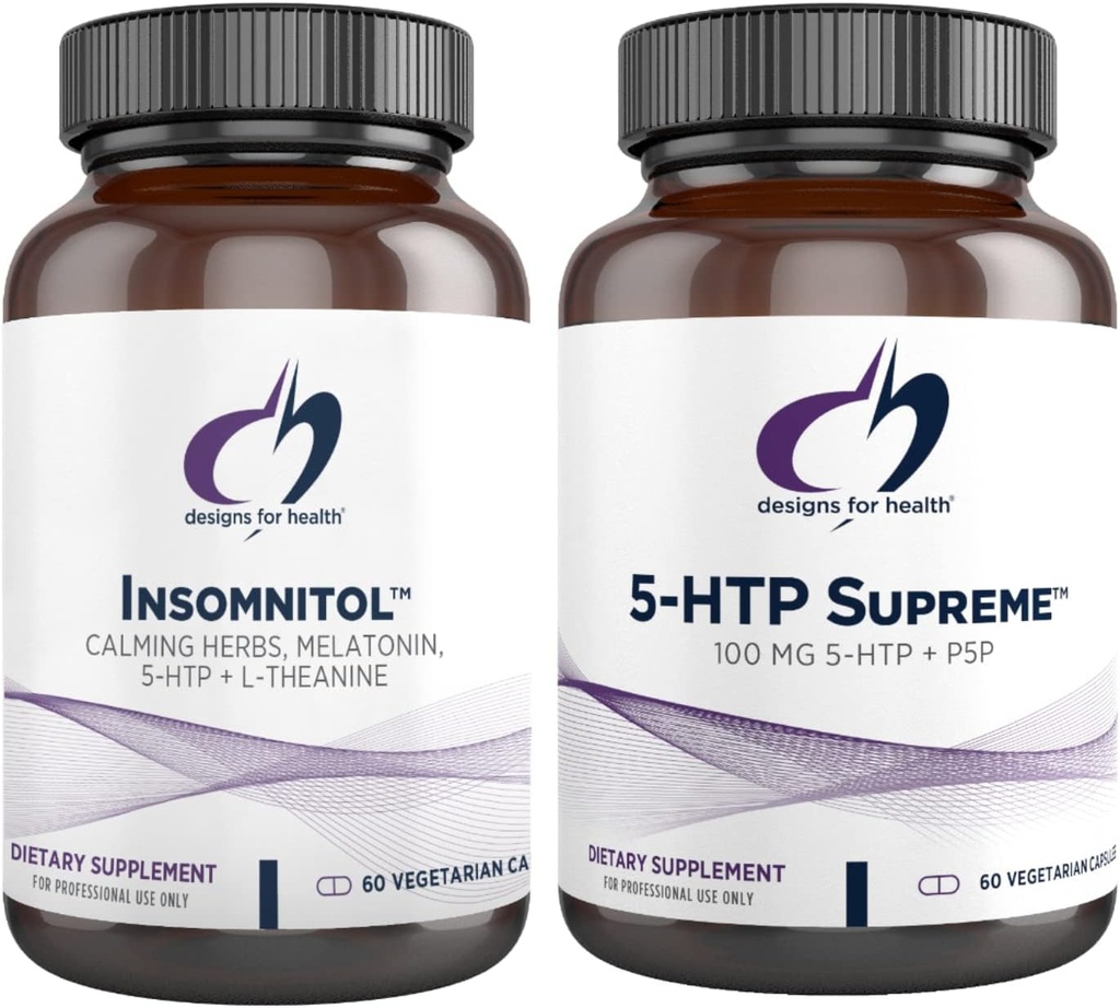Designs for Health 5-HTP + Insomnitol Duo - Mood Supplement, Includes Valerian, Melatonin, and L-Theanine (2 Product Set) 2