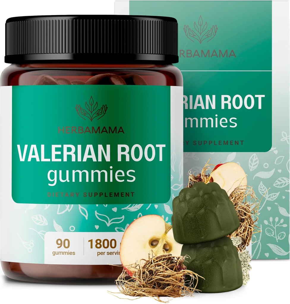 HERBAMAMA Valerian Root Gummies - 1800 mg Valerian Herbs for Relaxation & Calm Support - Vegan, Non-GMO Calming Gummies for Adults - 90 Pectin-Based Apple-Flavored Chews 2