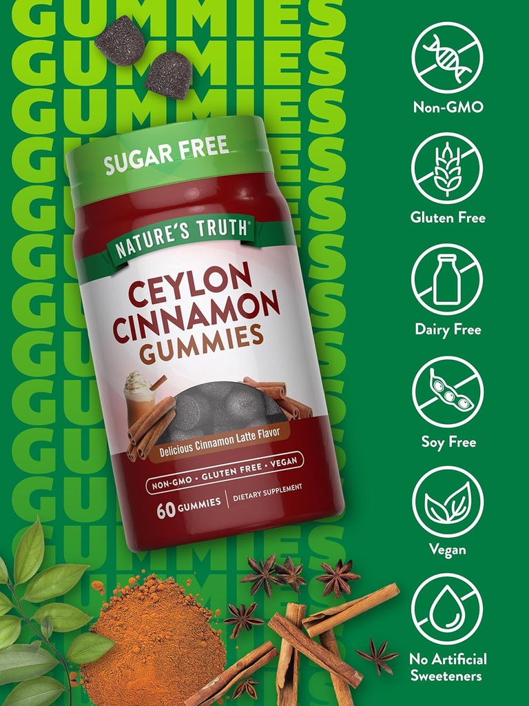 Nature's Truth Ceylon Cinnamon Gummies | 2000mg | Sugar Free | 60 Count | Vegan, Non-GMO & Gluten Free Supplement 4