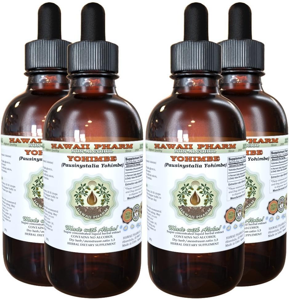 Hawaii Pharm Yohimbe Alcohol-Free Liquid Extract, Yohimbe Liquid (Pausinystalia Yohimbe) Dried Bark Glycerite Natural Herbal Supplement, USA 4x4 fl.oz 2