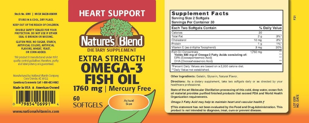 Nature's Blend Fish Oil 1760 mg Omega 3 Extra Strength - 60 Softgels 3