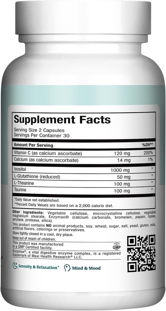 Maxi Health - Relax to The Max Stress Relief Formula (60 Count) Capsules with Vitamin C, Calcium, L-Theanine, L-Taurine & Amino Acids - All Natural Calming & Relaxation Supplements 3