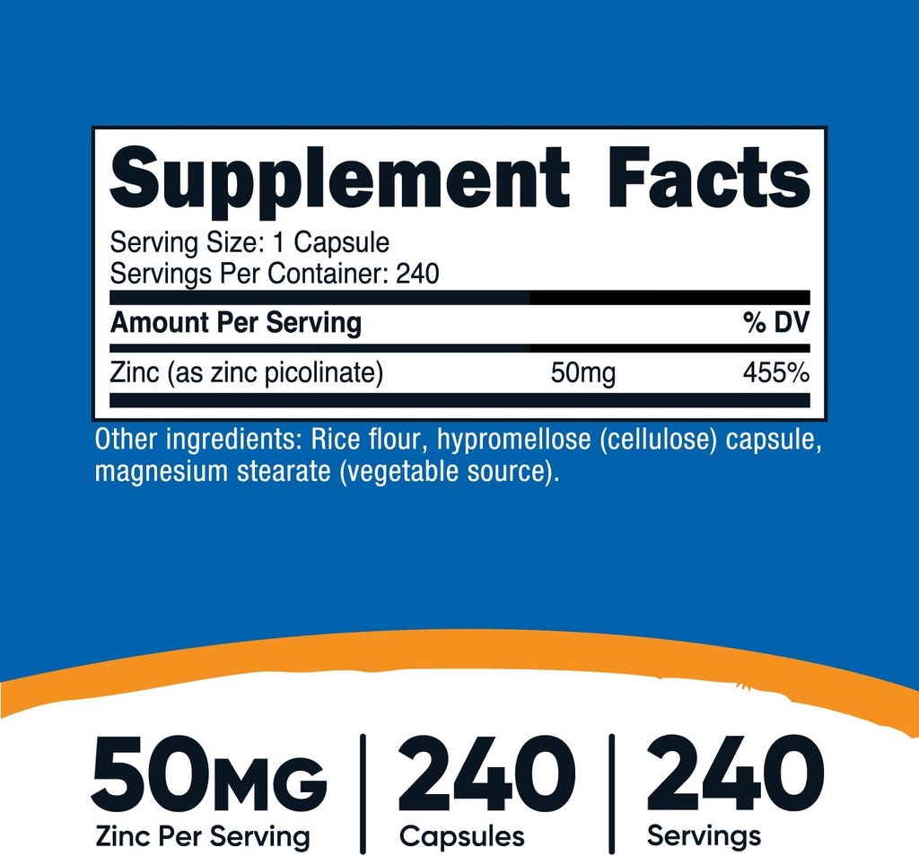 Nutricost Zinc Picolinate 50mg, 240 Vegetarian Capsules (3 Bottles) - Gluten Free and Non-GMO 3