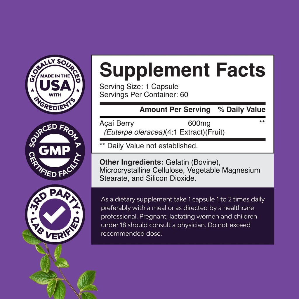 Natural Acai Berry Weight Loss Supplement Detox Products Antioxidant Superfood Cleanse and Burn Fat Improve Health Boost Energy and Digestion 3