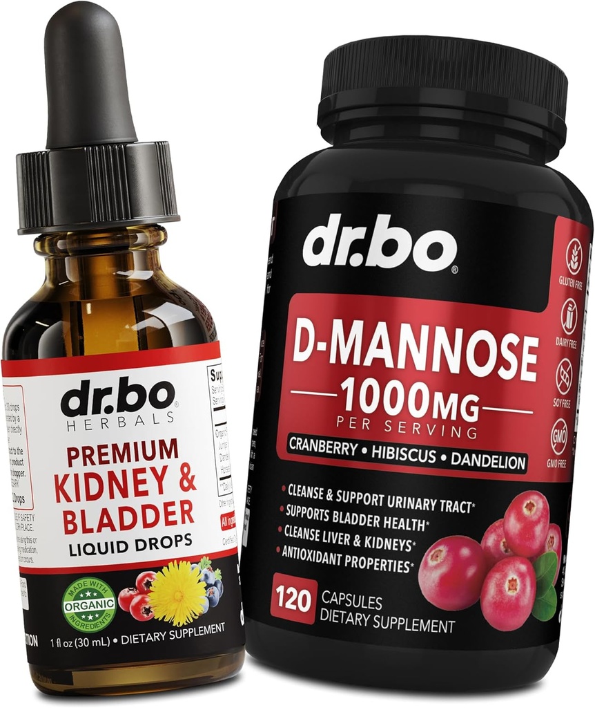 Kidney Support Supplement & D Mannose - Organic Kidney Bladder Supplements Drops & Natural D-Mannose 500mg Capsules - Cranberry Renal Cleanse Detox Flush & Urinary Tract Cleanse Health Supplement 2