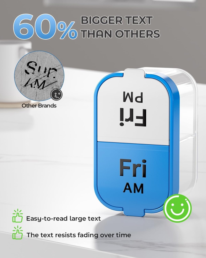 Odaro Extra Large Weekly Pill Organizer, XL Pill Box 7 Day Am Pm, Jumbo Medicine Organizer 2 Times A Day to Hold Daily Medicine Vitamin and Supplements - Rainbow 5