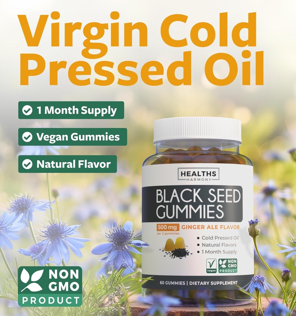 Black Seed Oil Gummies & Elderberry Gummies (1-Month Supply) Immune Boost Bites Bundles - Black Seed Oil Gummies Ginger Ale Flavor Cold-Pressed Nigella Sativa & Elderberry Gummies for Adults 5