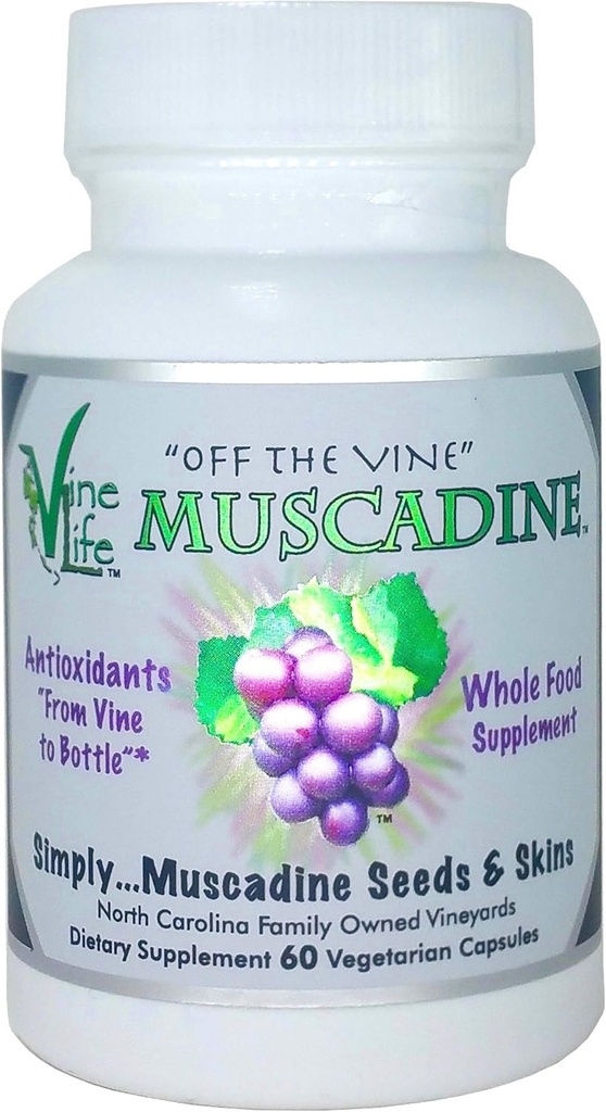 VineLife Muscadine Grape Seed & Skin 650mg - 60 Veggie Capsules - Antioxidant Superfood - 1300mg Per Serving - Natural Resveratrol 2