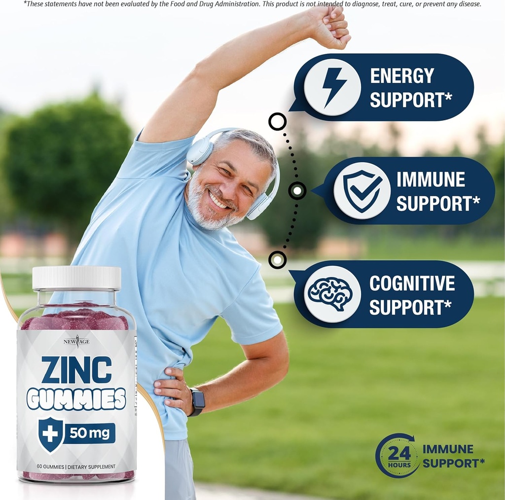 NEW AGE Zinc Gummies - 50mg High Immune Booster Zinc Supplement, Immune Defense, Powerful Natural Antioxidant, Non-GMO 180 Count (Pack of 3) 4