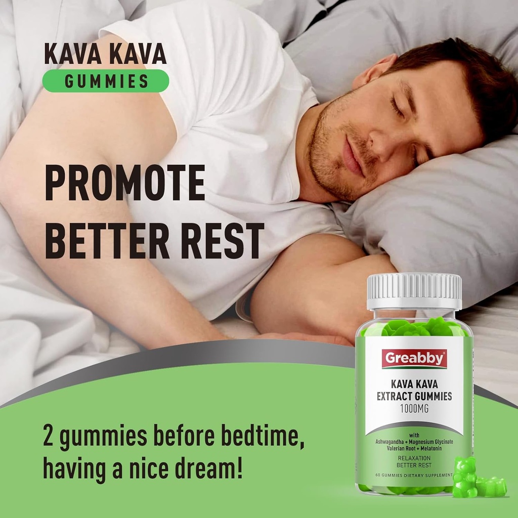 Kava Kava Gummies 1000mg Per Serving, Sleep Support, Natural Lemon Flavor, 60 Vegan Gummies, Stress Relief & Relaxation Supplement 6