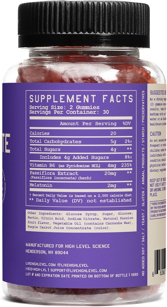 High Level Hibernate Sleep Gummies Adult, Passion Fruit Gummy with Melatonin, Vitamin B6 & Passiflora, Extra Strength, Non Habit Forming, Vegan, Gluten Free, 60 Count, Sleep Support Supplement 4