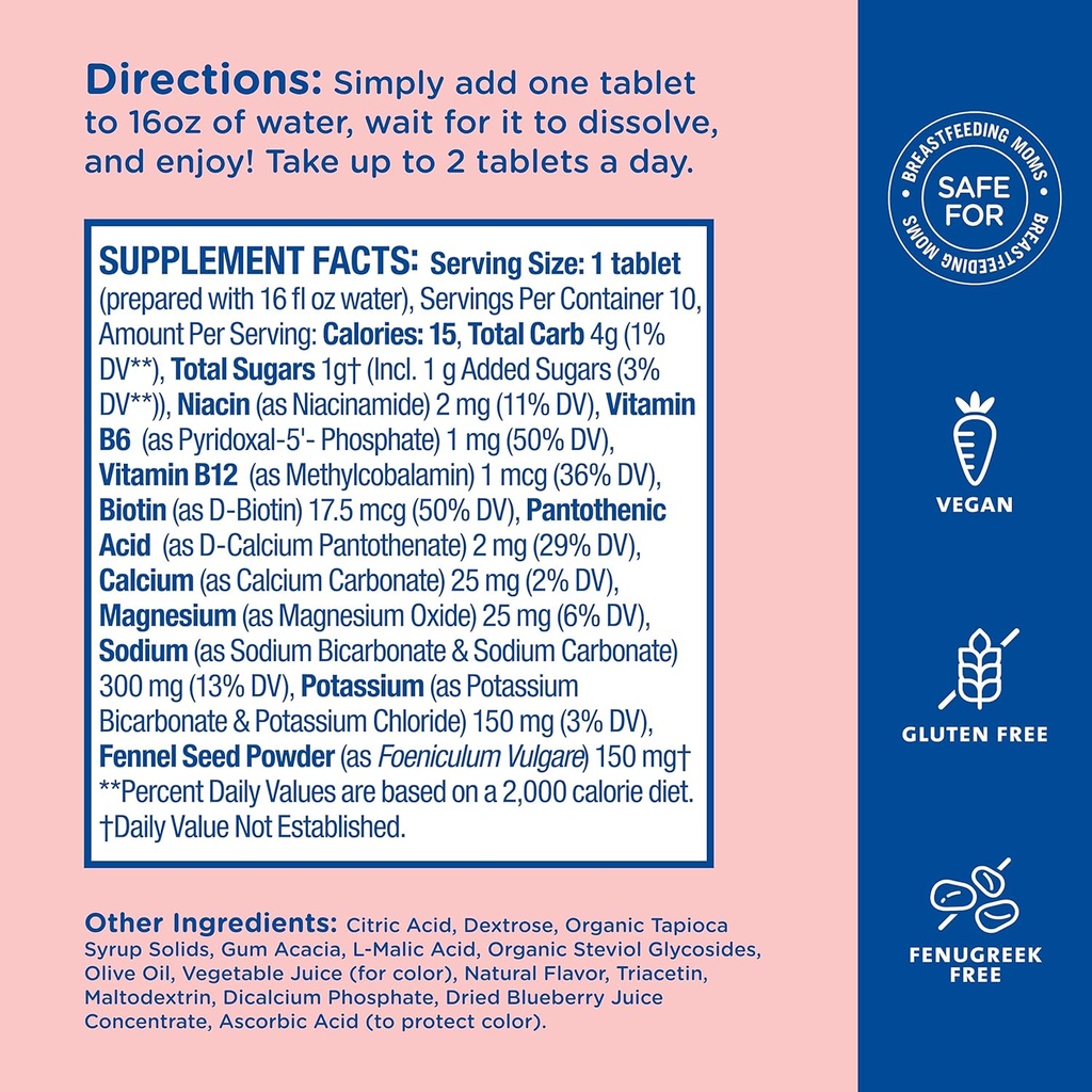 Mommy's Bliss Lactation Hydration Drink Tablets, Berry Acai Flavor, Electrolyes + B Vitamins, 1 Pack (10 Tablets) 6