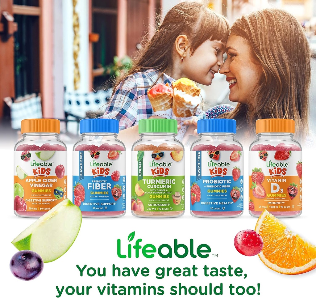 Lifeable Probiotics 5 Billion Kids + Calcium Magnesium Kids, Gummies Bundle - Great Tasting, Vitamin Supplement, Gluten Free, GMO Free, Chewable Gummy 6