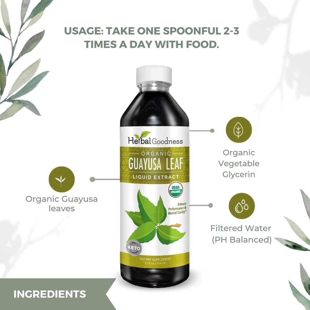 USDA Organic guayusa Loose Leaf Extract 12oz - Caffeine Extract Liquid guayusa Drink - for Increased Energy, Mood, Concentration, Immunity and Digestion - Natural Caffeine Energy Drink - Made in USA 4