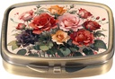 Dynippy Pill Case Pill Box with Mirror Retro Pocket 2 Compartment Medicine Case Vitamin Pill Organizer for Pocket Purse and Travel (Cute Flower) 2