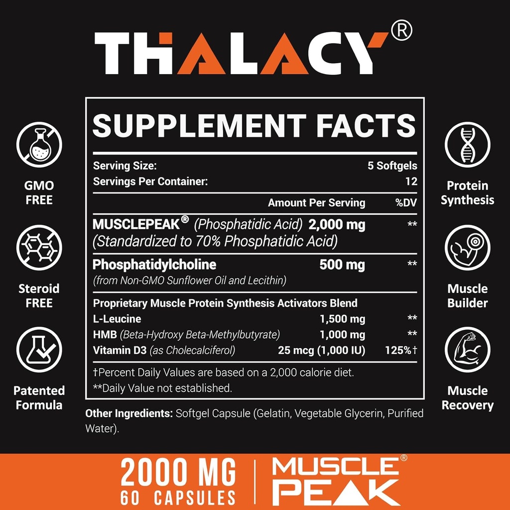 2000mg Liposomal Phosphatidic Acid Muscle Builder (PA), High Absorption Muscle Building Supplements for Men & Women | Muscle Gainer, mTOR Protein Synthesis & Lean Muscle, Strength, 6 Pack 3