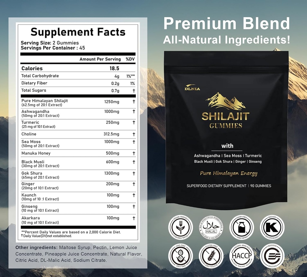 Shilajit Gummies with Ashwagandha, Turmeric - Organic, Zero Sugar & Vegan-Friendly Himalayan Shilajit for Men & Women - Energy, Calm, Cortisol, Sleep, Immune Support & Overall Health 3