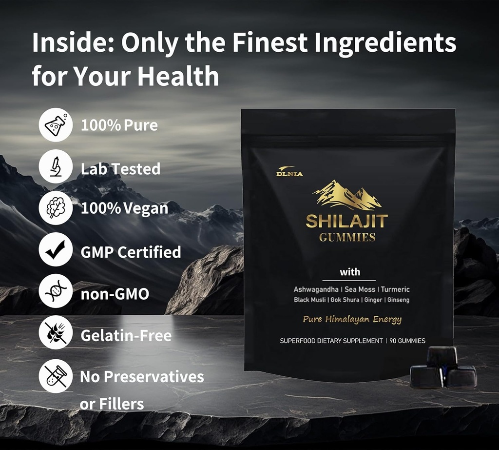 Shilajit Gummies with Ashwagandha, Turmeric - Organic, Zero Sugar & Vegan-Friendly Himalayan Shilajit for Men & Women - Energy, Calm, Cortisol, Sleep, Immune Support & Overall Health 5