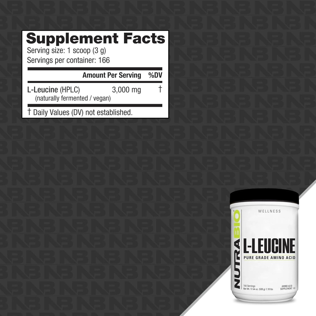 NutraBio 100% Pure L-Leucine - Muscle Recovery and Support - Naturally Fermented Free Form Amino Acid - Vegan, Non-GMO, Gluten Free - (500 Grams) 3
