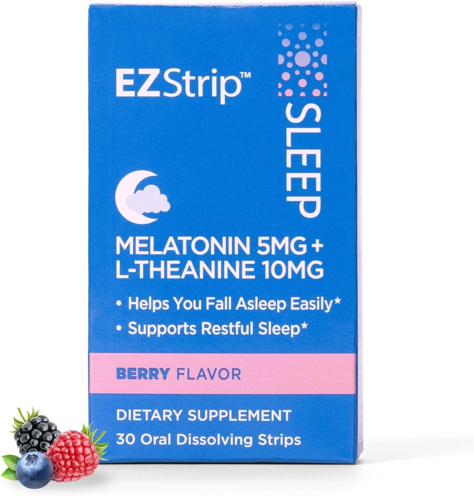 Sleep Aid Supplement - Berry Flavor, 30 Count - Dissolving Sleep Strips with Melatonin and L Theanine for Support with Falling Asleep - Made in The USA, Sugar and Gluten-Free 2