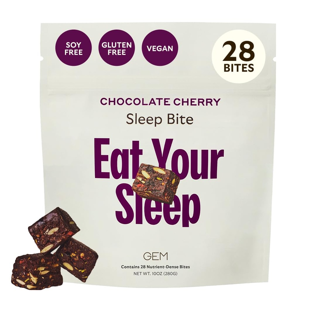 GEM Natural Deep Sleep Aid Nighttime Bite, Melatonin Free and Non-Habit Forming with L-Theanine, Magnesium, Valerian Root Extract, Earthy Herbal Chocolate Cherry (28 Servings) 2