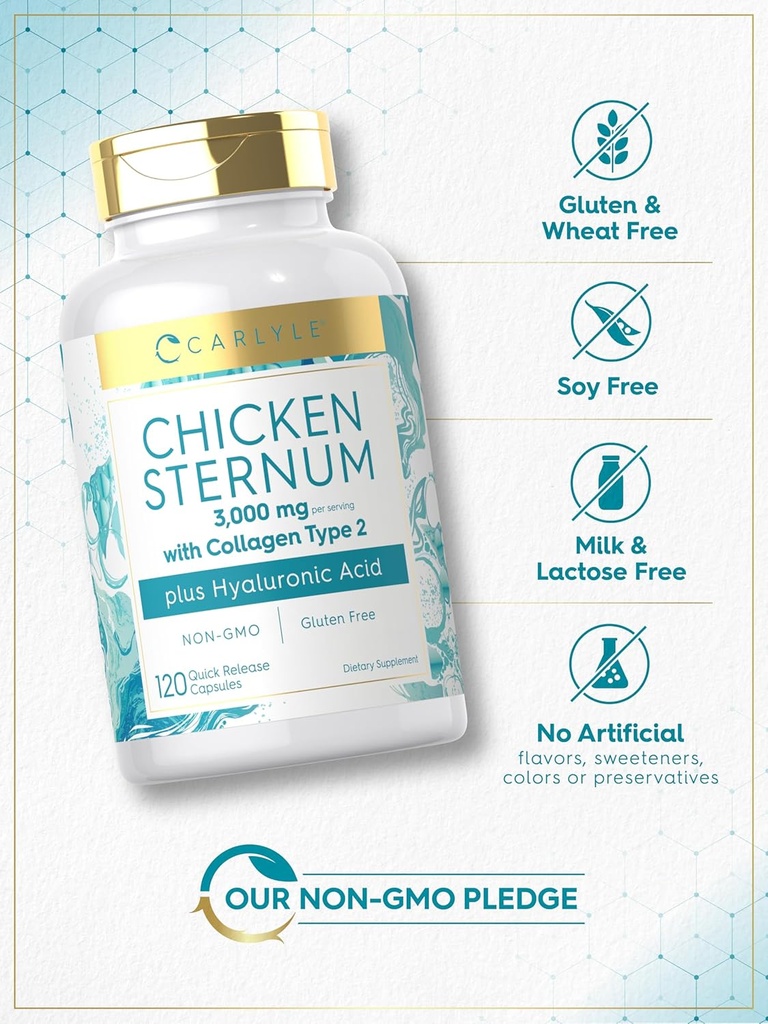 Carlyle Chicken Sternum Cartilage Collagen Capsules | Type II 3000mg | 120 Pills | with Hyaluronic Acid | Non-GMO, Gluten Free 6