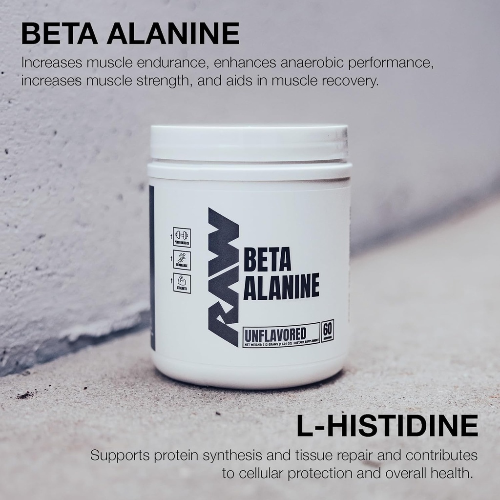 RAW Beta Alanine Powder, Unflavored (60 Servings) - Pre-Workout Powder for Men & Women - Beta Alanine Supplement for Workout Endurance - Preworkout Beta Alanine Powder for Reduced Muscular Fatigue 4