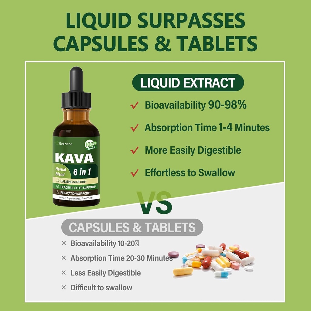 Kava Root Drops for Calming & Relaxing Support, Natural Calm & Sleep Supplements for Adults with Valerian, Chamomile Extract, High Bioavailability Liquid with Basil Promotes Relaxation. 2 oz 4