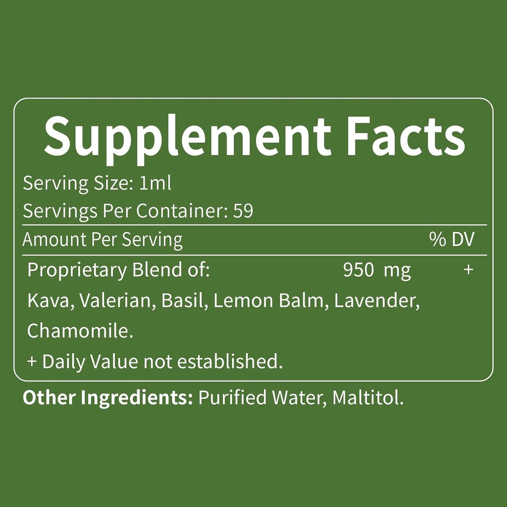 Kava Root Drops for Calming & Relaxing Support, Natural Calm & Sleep Supplements for Adults with Valerian, Chamomile Extract, High Bioavailability Liquid with Basil Promotes Relaxation. 2 oz 6