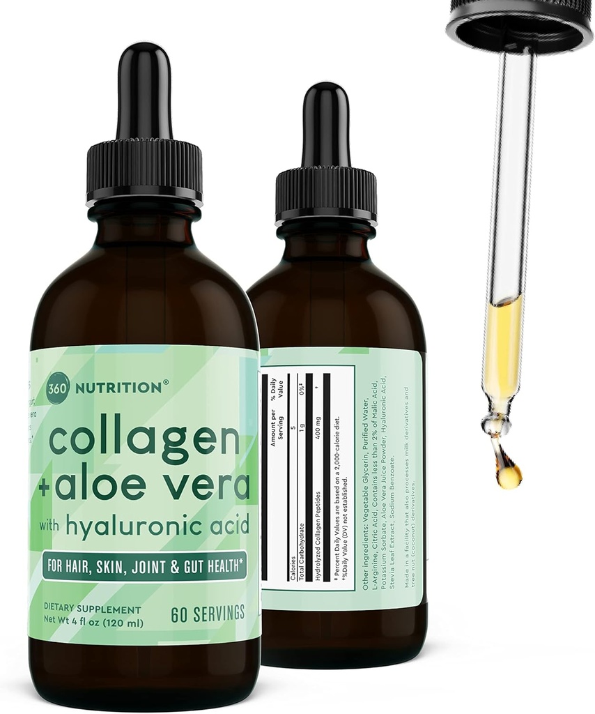 360 Nutrition Liquid Collagen + Aloe Drops | Natural Detox, Radiant Skin, Cleansing and Digestion Support | 60 Servings Per Container (Collagen + Aloe) 2