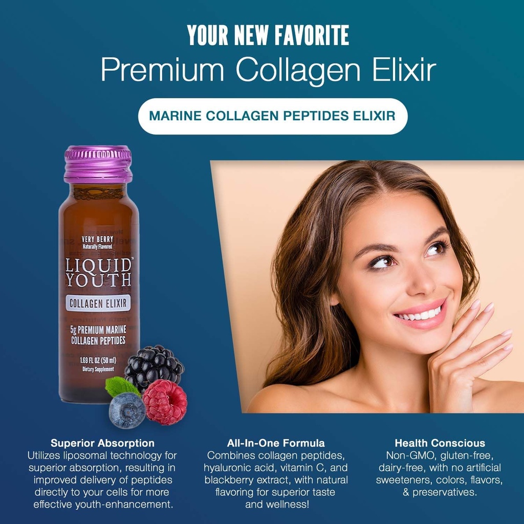 Liquid Collagen Elixir Shot for Women & Men - Premium Liquid Marine Collagen for Hair Growth, Skin, Nail, Bone & Joint Health - Travel-Friendly (Very Berry, 10 Servings Per Box) 5