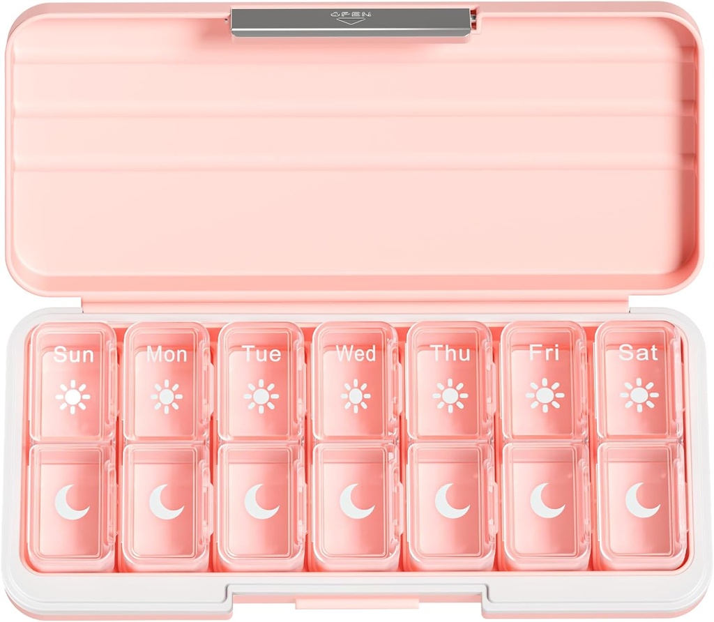 Zoksi Am Pm Pill Organizer 7 Day, Weekly Pill Box 2 Times a Day, Medicine Pill Organizer with Separate Compartment, Travel Pill Case Dispenser Portable for Vitamins, Fish Oils, Medicines(Pink) 2