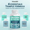 4-in-1 Calcium Supplements for Women and Men - Calcium with Vitamin D3 K2 5000 IU Supplement, 601mg per Serving for Heart, Bones & Body Defenses - Gluten-Free, Vegan-Friendly (480 ct) 4