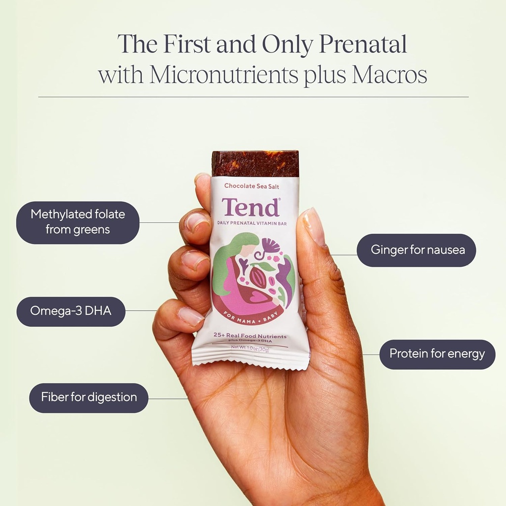 Tend Daily Best Prenatal Vitamin Bar, Made with Organic Ingredients for Pregnant & Postpartum Mothers, Includes DHA, Vitamin D, B, Choline, Folate - Lemon Berry (4ct) 3