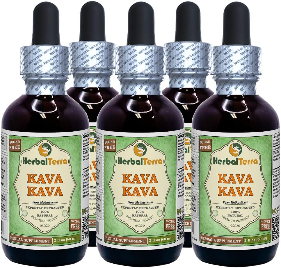Kava Kava (Piper Methysticum) Glycerite, Dried Root Alcohol-Free Liquid Extract (Brand Name: HerbalTerra, Proudly Made in USA) 32 fl.oz (0.95 l) 5