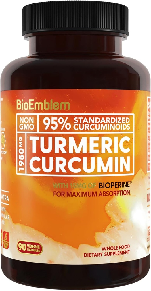 BioEmblem Turmeric Curcumin Supplement with BioPerine and Mushroom Complex 3