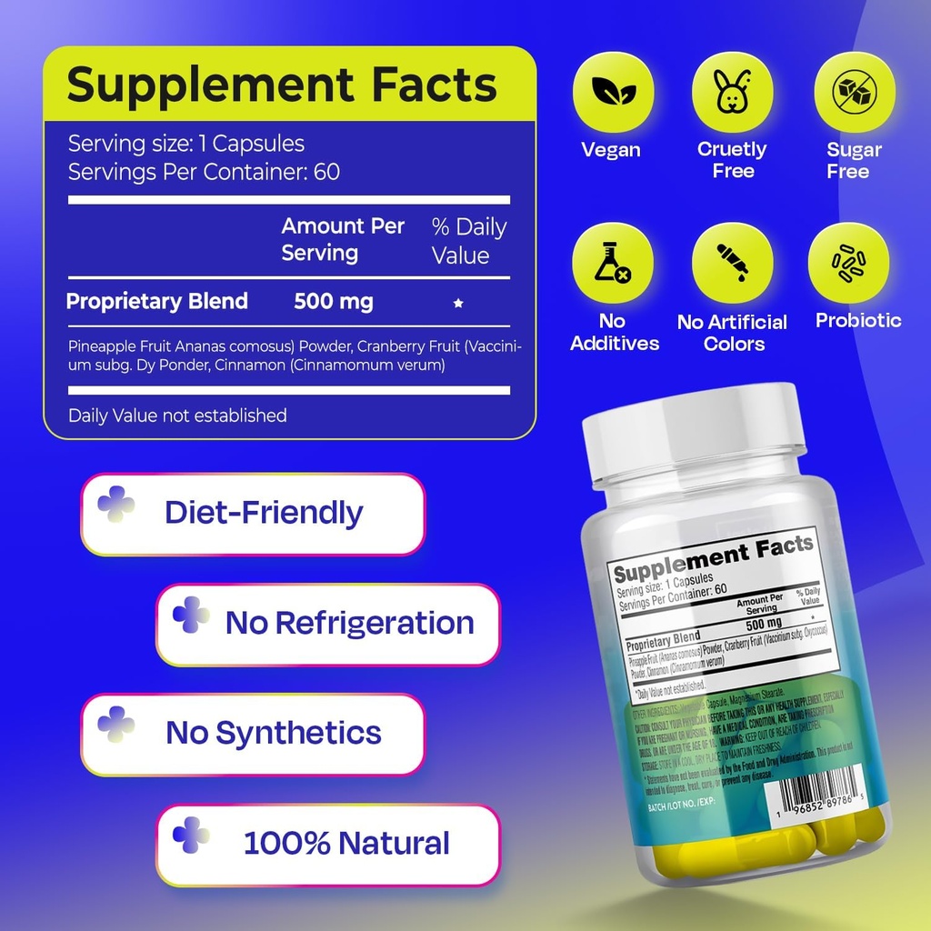 Pineapple Probiotics for Men – 500mg Sweet Spot Formula with Pineapple Extract, Cranberry & Cinnamon, Supports pH Balance & Freshens Taste, 60 Capsules, Made in The USA 5